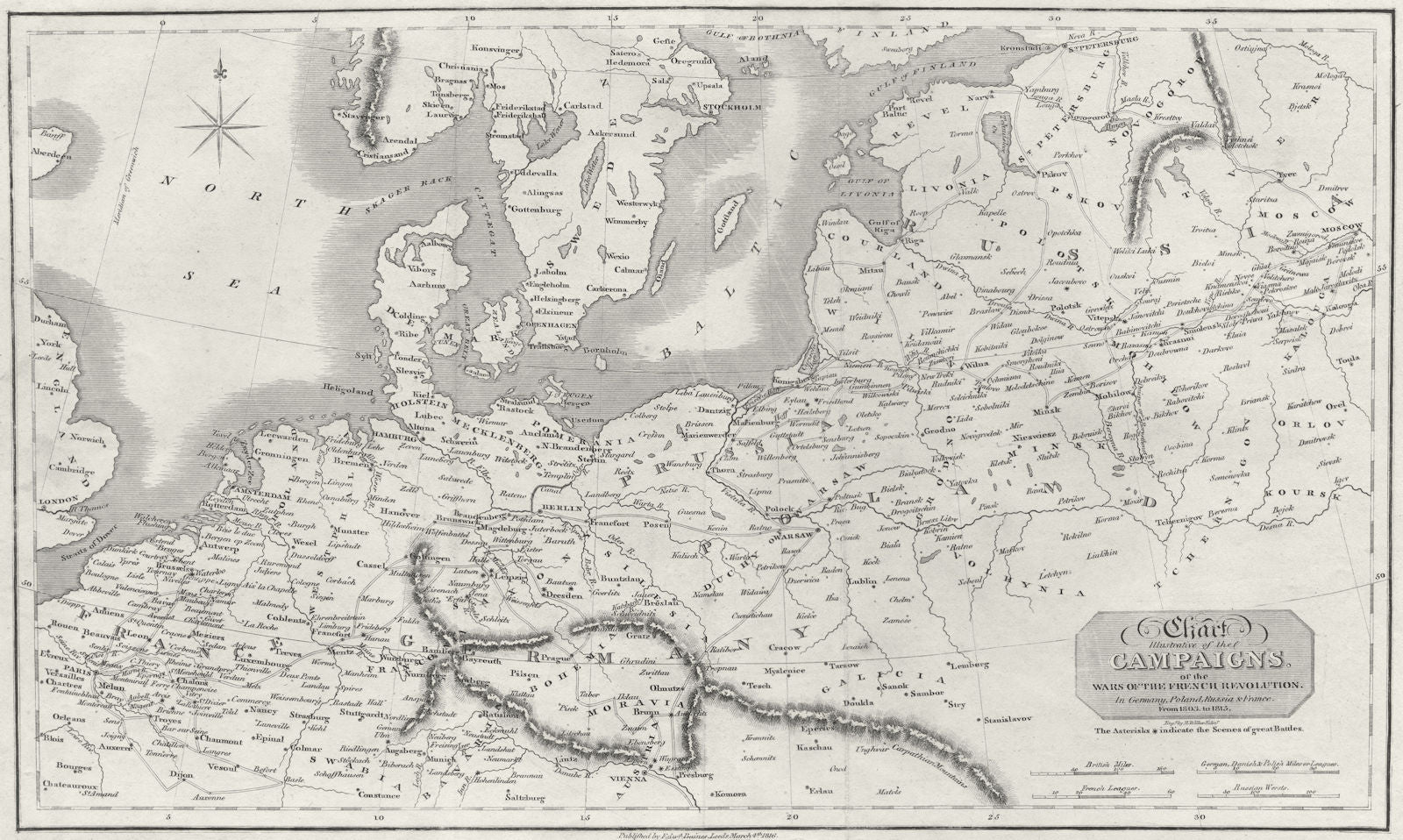 EUROPE. French Revolution wars 1803-13 BAINES 1817 old antique map plan chart
